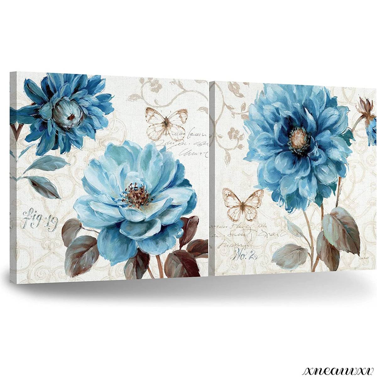 色鮮やかな 2枚アートパネル 青い花 インテリア 壁掛け 部屋飾り 装飾画 キャンバス 絵画 自然 植物 おしゃれ ウォール アート 芸術
