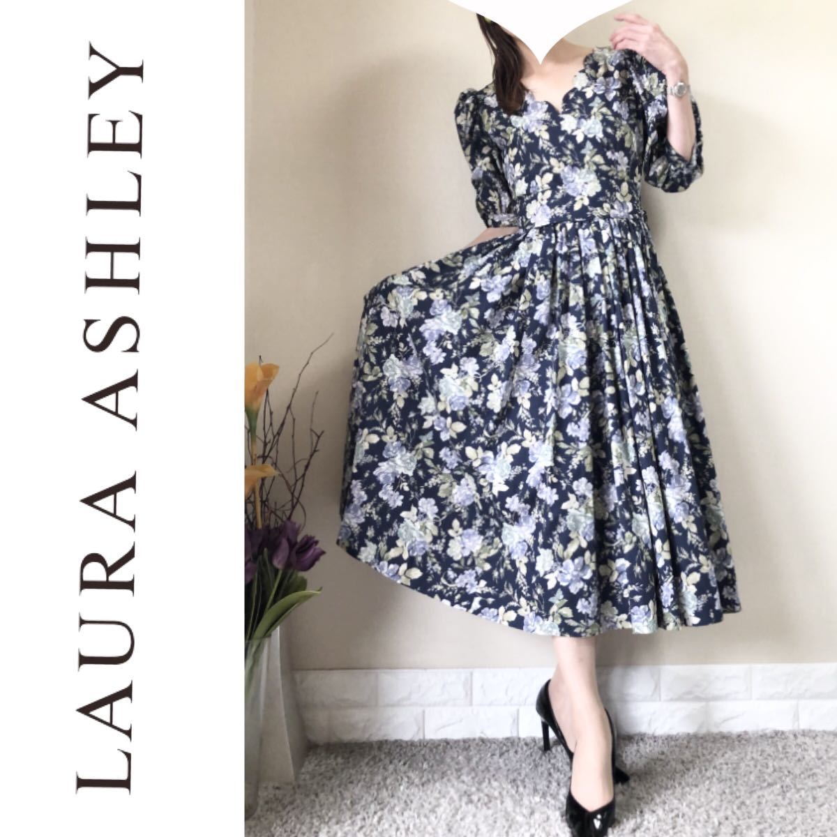 美品 Laura Ashley ローラアシュレイ M ワンピース 花柄 半袖 ひざ丈ワンピース | suitmenstore.com