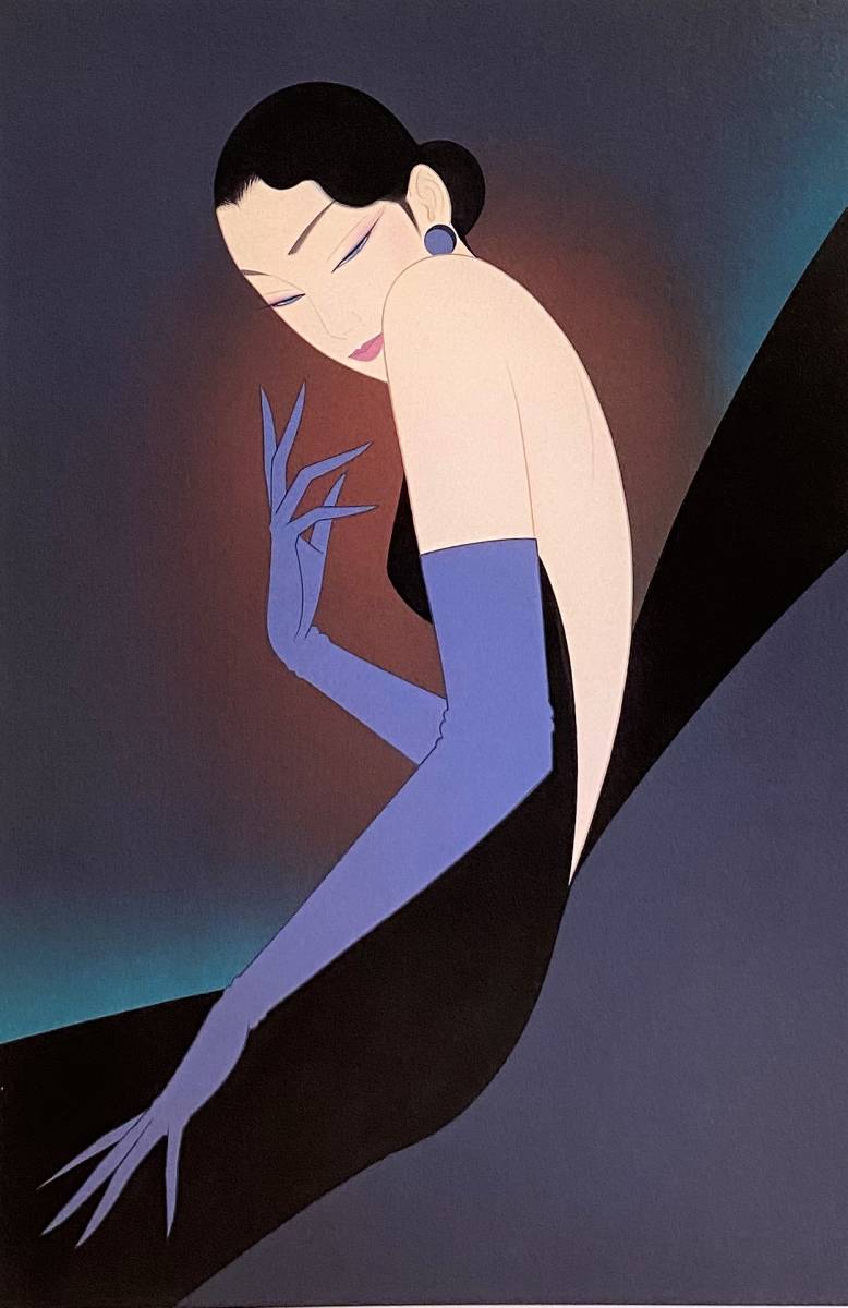 鶴田一郎、【アールデコの女】、希少な額装用画集より、新品額装 鶴田一郎、【アールデコの女】、希少な額装用画集より、新品額装