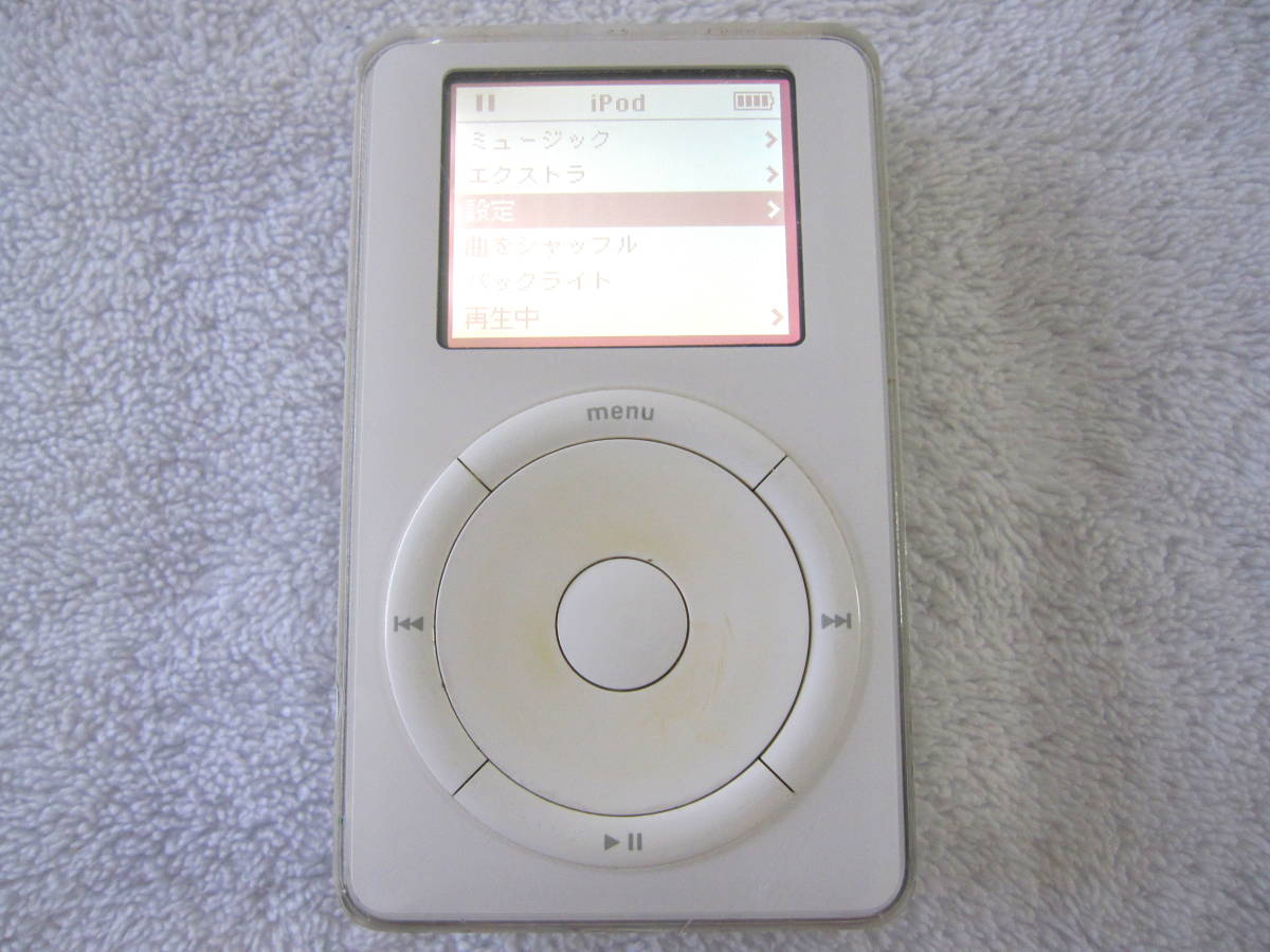 希少 Apple 初代 ipod M8541 5GB 白黒液晶 ホワイト 充電/再生 動作OK 中古 第1世代 classic ミュージック オールド HDD内蔵 初期化済 レア_画像1