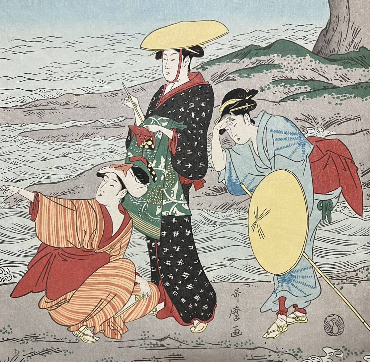 喜多川歌麿「あわび取り」浮世絵 木版画 美人図 錦絵 大判 画像 喜多川歌麿「あわび取り」浮世絵 木版画 美人図 錦絵 大判 画像