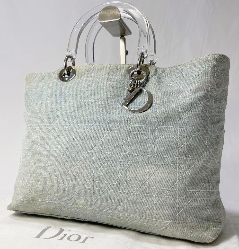 ■ Christian Dior クリスチャン ディオール ■ レディディオール デニム クリアハンドル トートバッグ ハンド カナージュ 金具