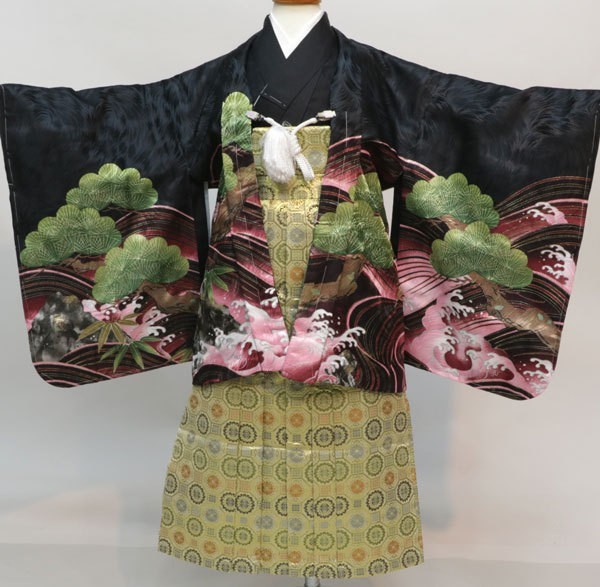  "Семь, пять, три" . лет мужчина . перо тканый hakama полный комплект кимоно чёрный земля . hakama M размер согласовано рост 95~115cm 5 лет . лет 5 лет праздничная одежда новый товар ( АО ) дешево рисовое поле магазин NO29393