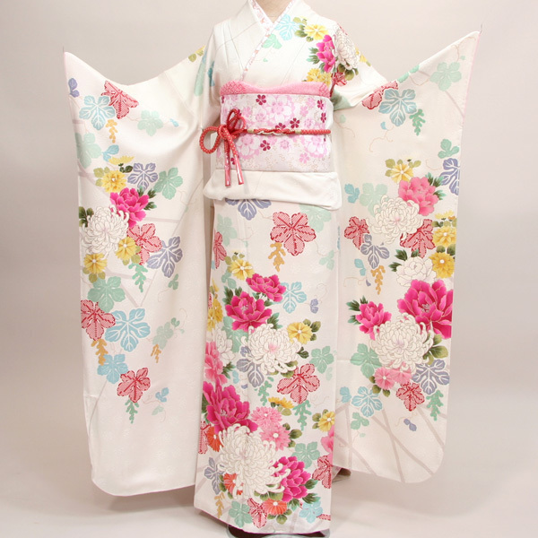  кимоно с длинными рукавами кимоно полный комплект натуральный шелк 100 цветок .. мелкие вещи до 20 пункт полный комплект все ..7 дней в аренду ( АО ) дешево рисовое поле магазин [ в аренду ]R23