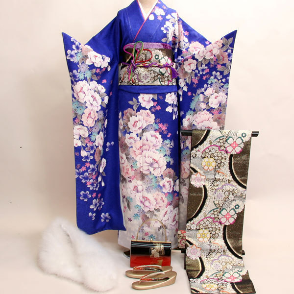  кимоно с длинными рукавами кимоно полный комплект натуральный шелк 100 цветок .. мелкие вещи до все ..20 пункт полный комплект 7 дней в аренду ( АО ) дешево рисовое поле магазин [ в аренду ]R33