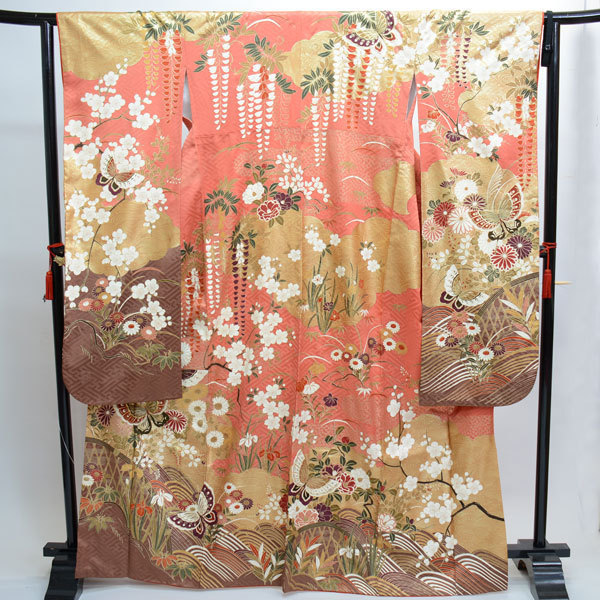  long-sleeved kimono kimono full set silk 100 flower ..7 days rental small articles till all ..20 point complete set ( stock ) cheap rice field shop [ rental ]R178