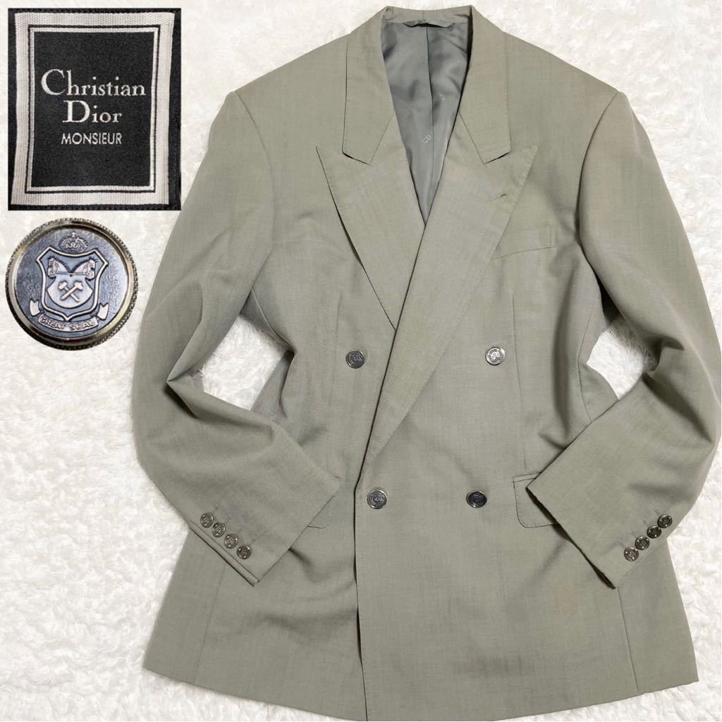 クリスチャンディオール Christian Dior MONSIEUR ロゴボタン ダブルテーラードジャケット ウール 背抜き グレー 灰色 メタル ボタン