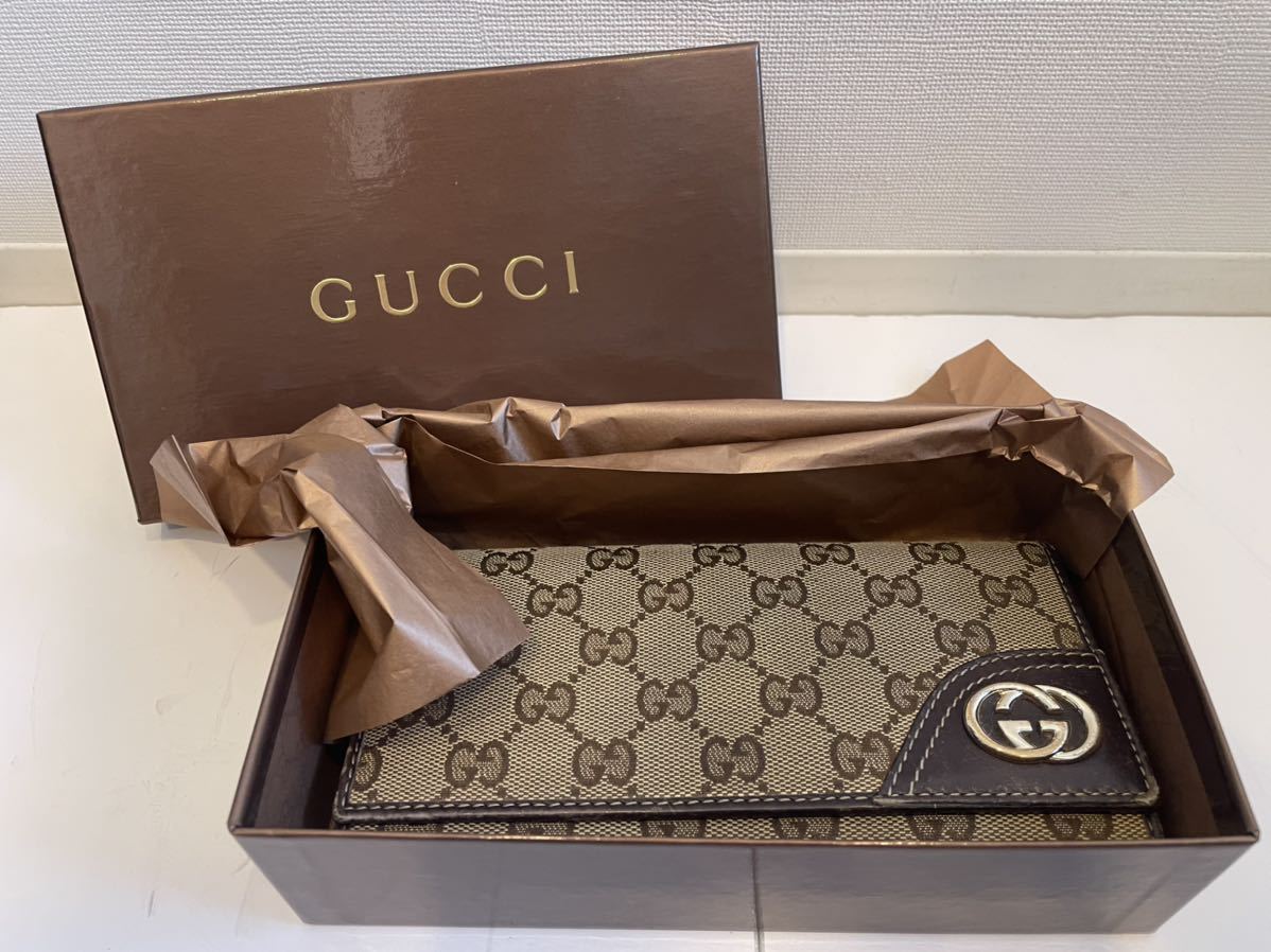 GUCCI グッチ GG GGキャンバス×レザー 長財布 財布 ウォレット 小銭