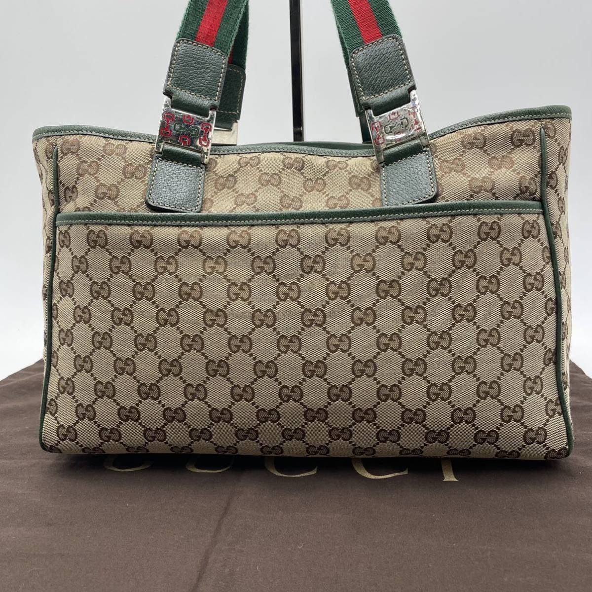 1円《美品》GUCCI グッチ メンズ シェリーライン GGキャンバス トート