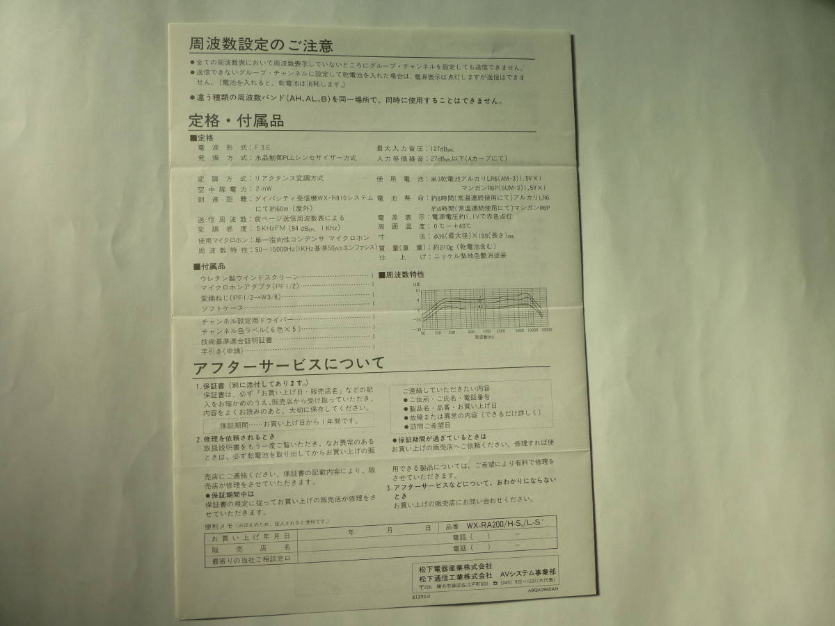 ラムサ　コンデンサーワイヤレスマイク　WX-RA200　説明書_画像3