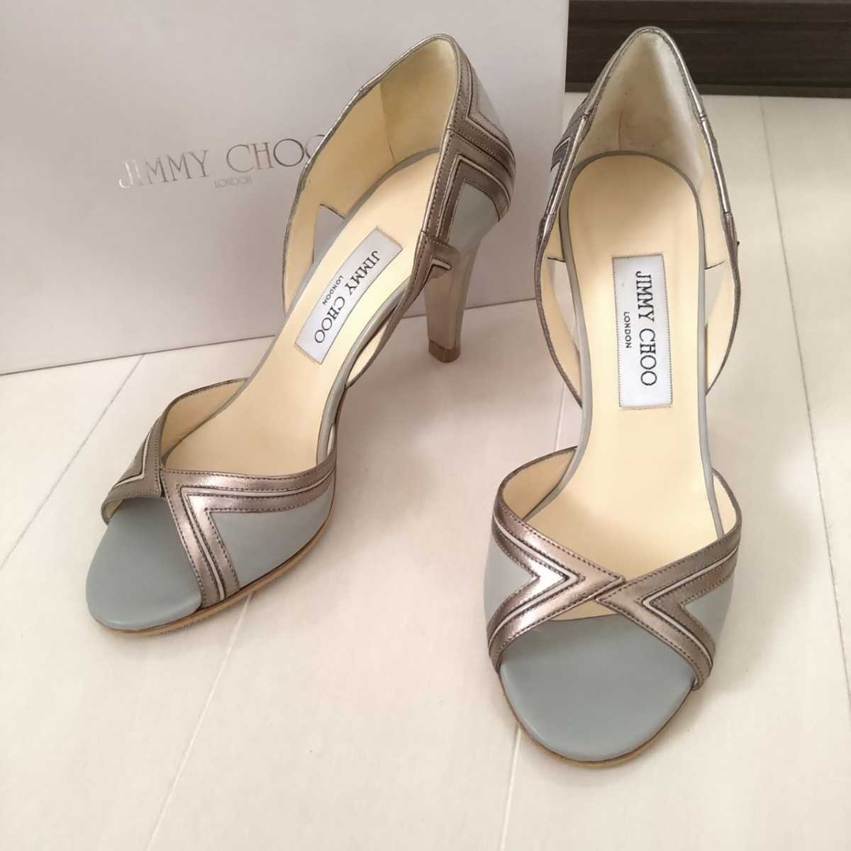 送料無料 美品JIMMY CHOO【ジミーチュウ】オープントゥパンプス 23.5