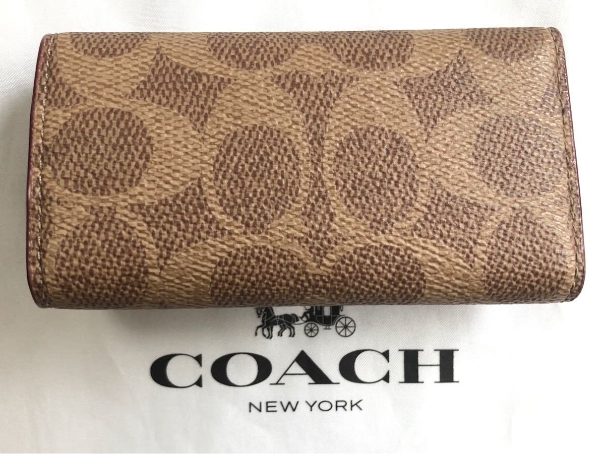 美品 コーチ COACH キーケース 7リング ブラウン 茶色 ボルドー ワイン