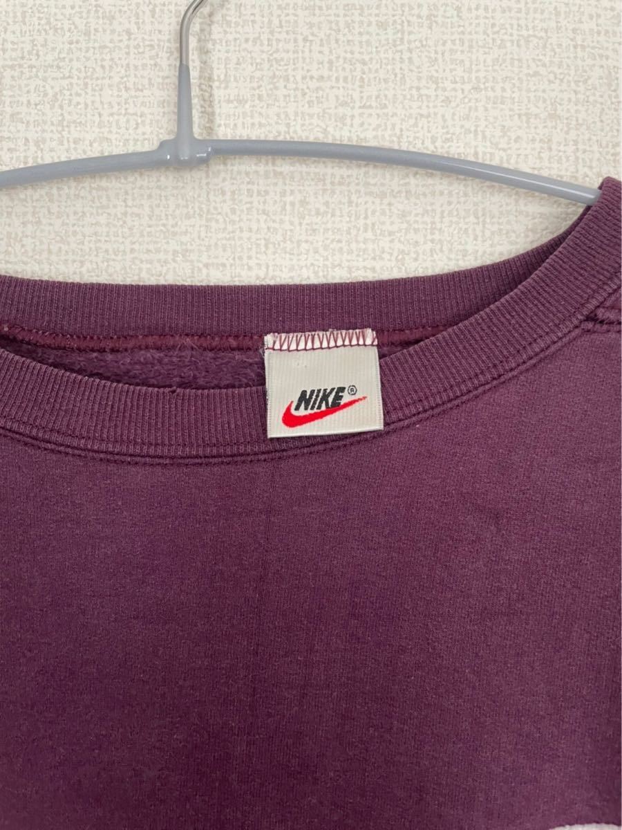 NIKE 90s 銀タグ　トレーナー　スウェット　プルオーバー　ビッグスウッシュロゴ刺繍　ビッグロゴ　えんじ色　赤　ボルドー