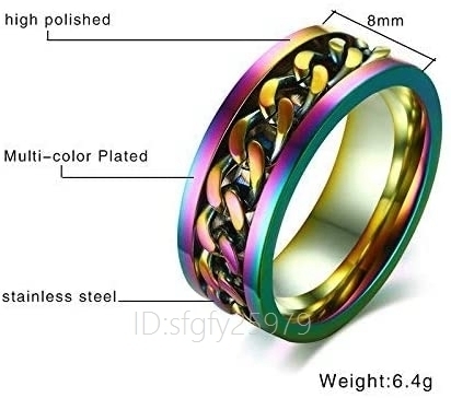 G609☆新品人気 ブランド リング メンズ ステンレス カラー 虹 回転指輪 自転車チェーン ホイール_画像2