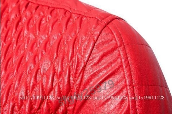 J930☆新品　メンズ レザージャケット 革ジャン ライダースジャケット バイクジャケット ブルゾン　アウター S~3XL　2色 赤_画像9