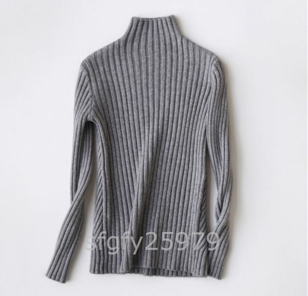 C427* free size autumn winter adult fine quality feeling of luxury knitted pull over popular simple meat thickness mink cashmere high‐necked rib * gray 