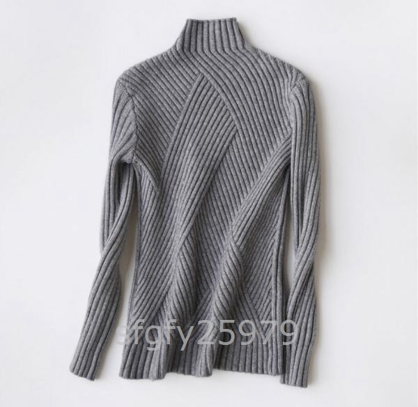 C427* free size autumn winter adult fine quality feeling of luxury knitted pull over popular simple meat thickness mink cashmere high‐necked rib * gray 