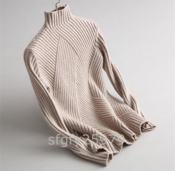 C427* free size autumn winter adult fine quality feeling of luxury knitted pull over popular simple meat thickness mink cashmere high‐necked rib * gray 