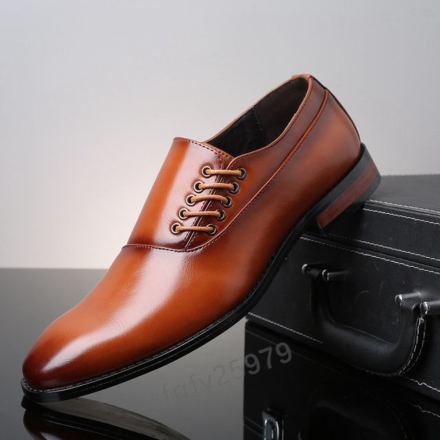 J959☆新品メンズ ビジネスシューズ カジュアルシューズ 革靴 紳士靴 フォーマル 大きいサイズあり イエロー 26cm_画像1