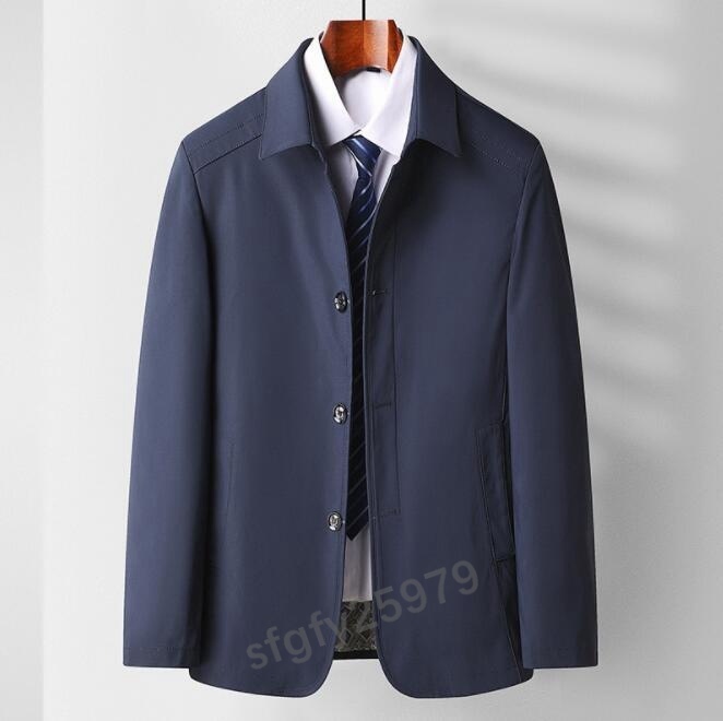 J049☆新品スプリングコート メンズ コート ビジネスジャケット ステンカラーコート 紳士 無地 アウター 細身 ブラック M~4XL_画像2