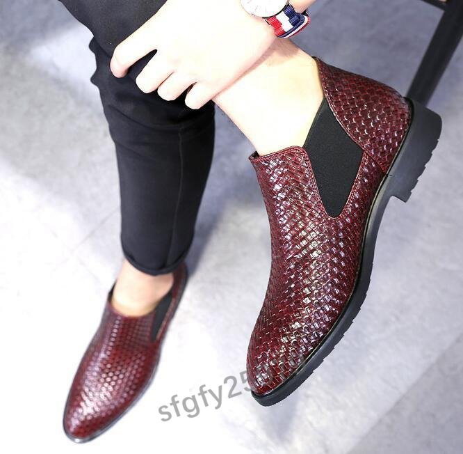 K342☆新品メンズショートブーツビジネスレザーシューズエンジニアブーツ紳士靴革靴ワークブーツイギリス風レッド24~28cm_画像5