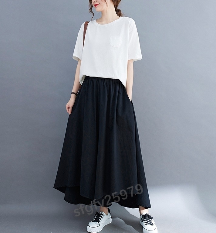 H263* new goods spring summer lady's casual body type cover easy large size waist rubber un- .. culotte skirt black 