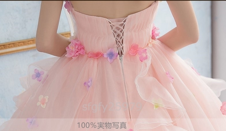 C529☆パーティドレス Ａライン ビスチェ 結婚式 超可愛い カラードレス ウェディングドレス 演奏会 舞台 写真 ピンク 白 全2色_画像9