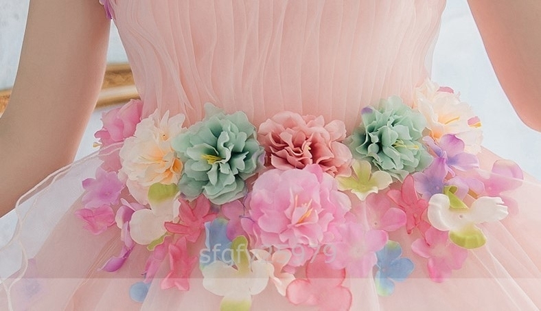 C529☆パーティドレス Ａライン ビスチェ 結婚式 超可愛い カラードレス ウェディングドレス 演奏会 舞台 写真 ピンク 白 全2色_画像8