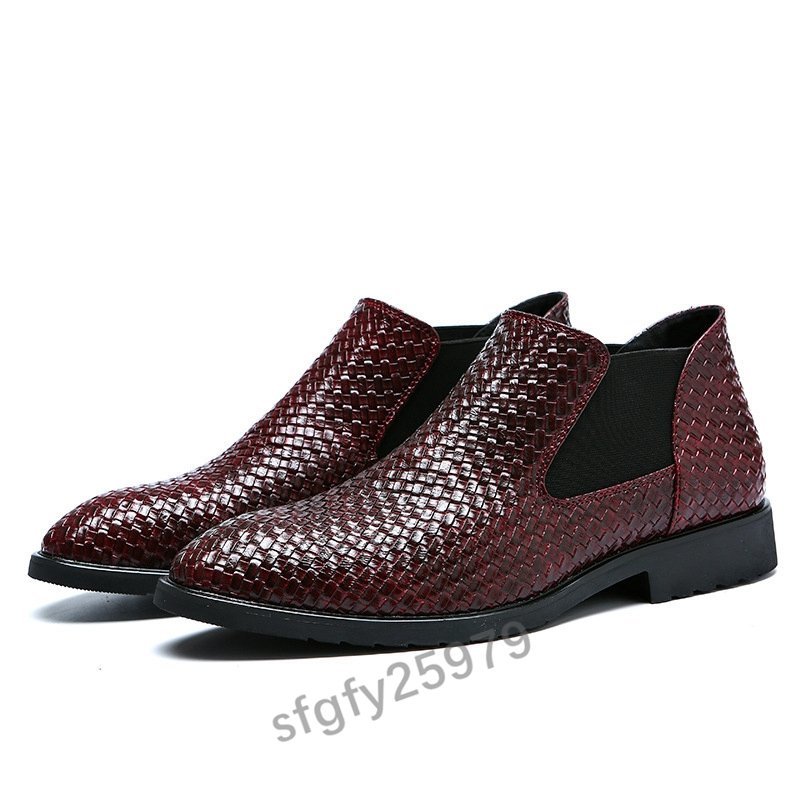 K342☆新品メンズショートブーツビジネスレザーシューズエンジニアブーツ紳士靴革靴ワークブーツイギリス風レッド24~28cm_画像1
