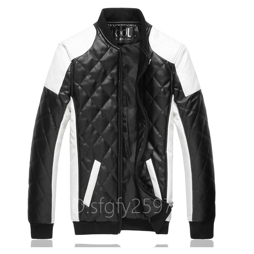 N12☆新品皮革ジャケット メンズ ライダースジャケット 革ジャンバイクジャケット レザージャケット 厚手 ジャンパー ブルゾン 黒 M~5XL_画像2