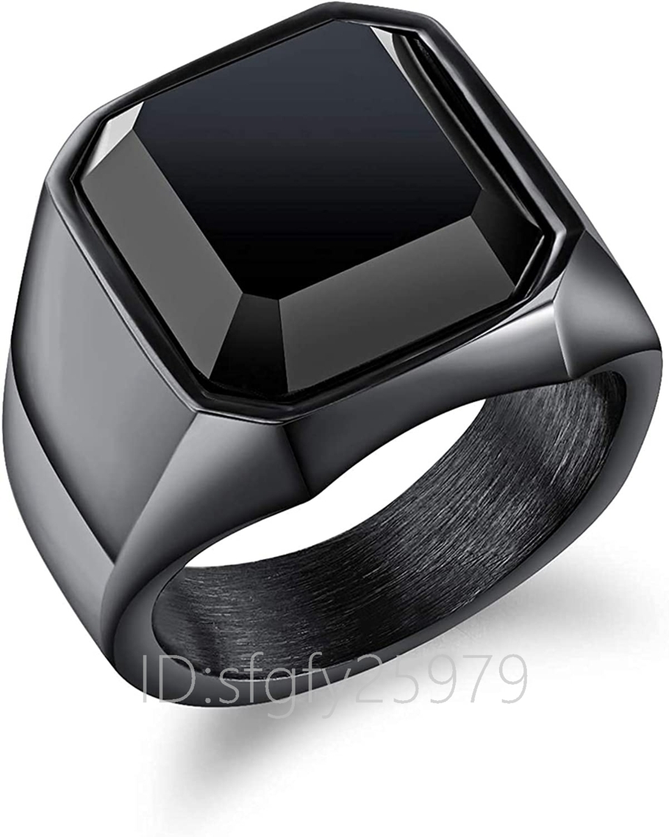 G571☆新品指輪 ブラックリング シンプル メンズ シルバー 黒印台指輪 スクエア オニキス_画像1