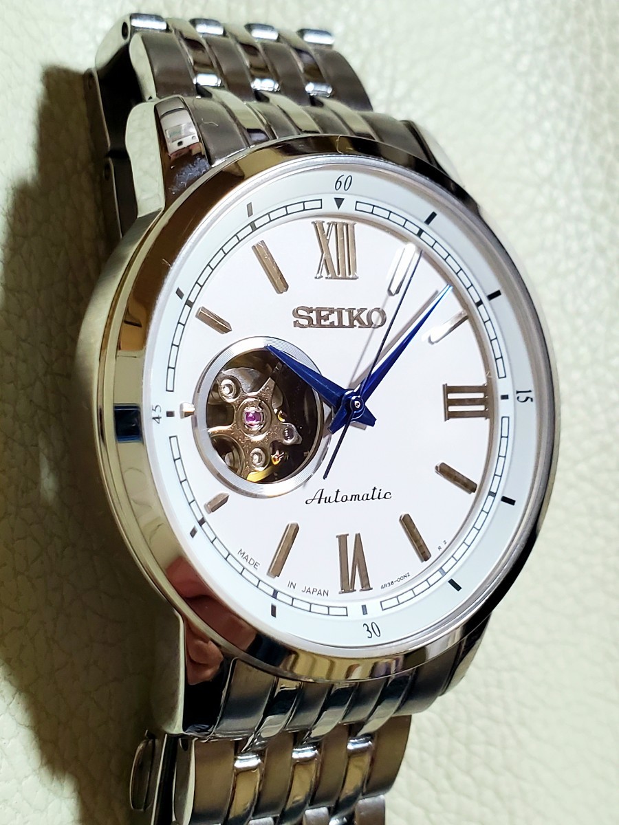 美品 SEIKO セイコー プレサージュ オープンハート ホワイト 裏スケ