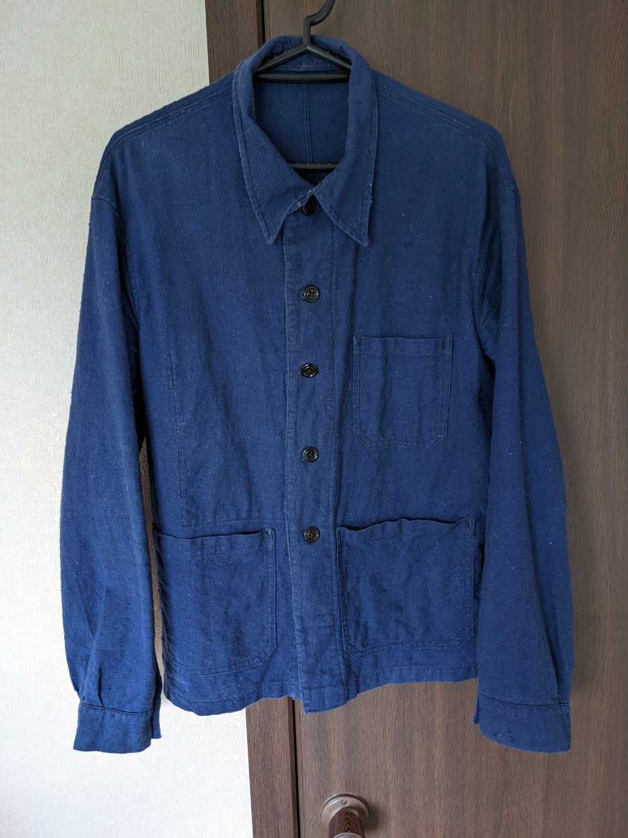 50's ビンテージ フランス インディゴ リネン ワークジャケット www