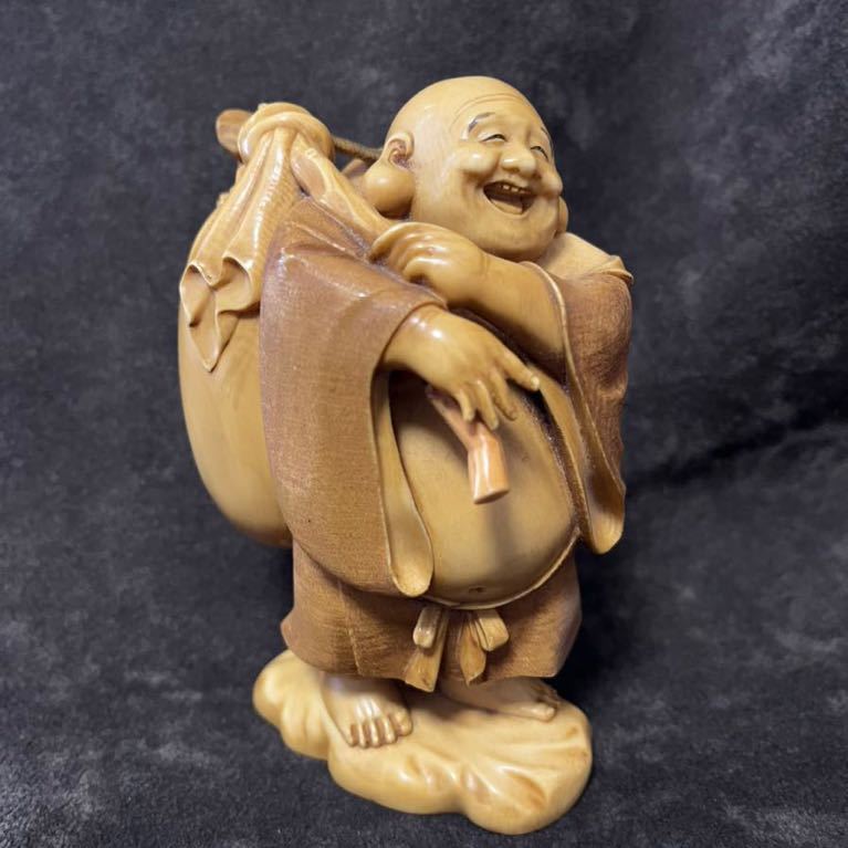 象牙風 マンモス 布袋像 449ｇ 在銘 置物 工芸品 中国 仏教美術 天然
