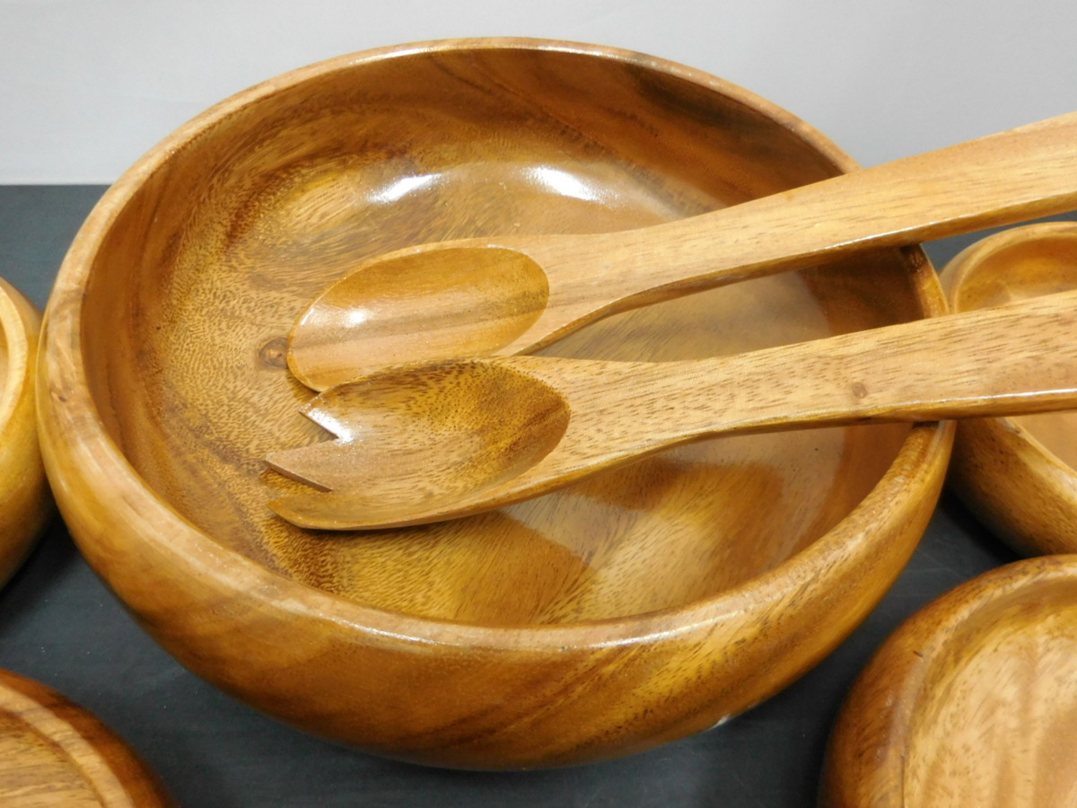 木製 サラダボウルセット 取り皿 スプーン フォークの画像2