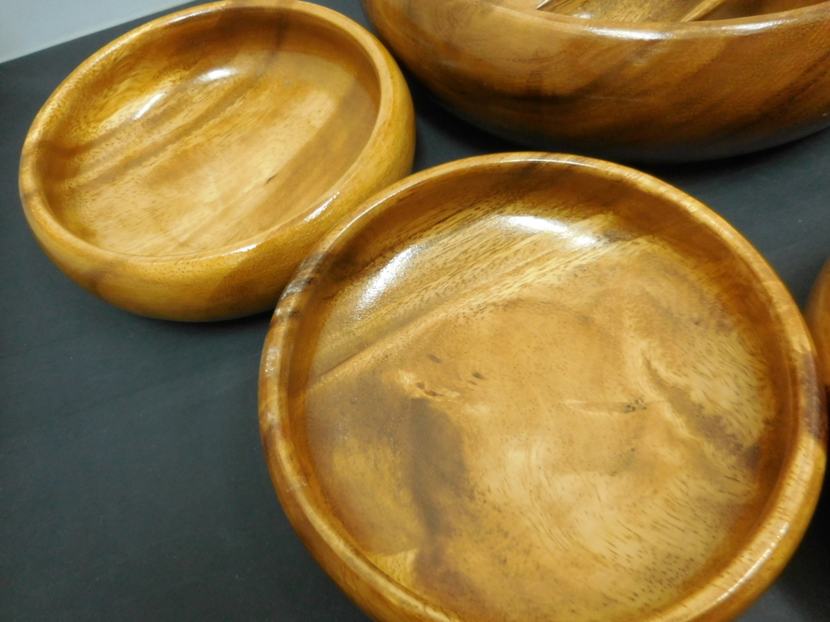 木製 サラダボウルセット 取り皿 スプーン フォークの画像3