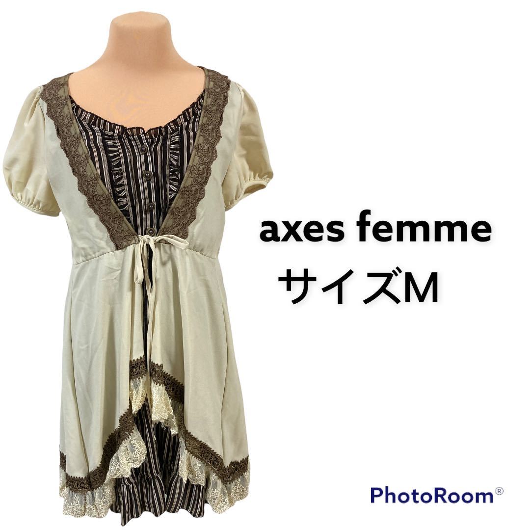 axes femme ストライプ柄ワンピース サイズM ベージュ×ブラウン_画像1