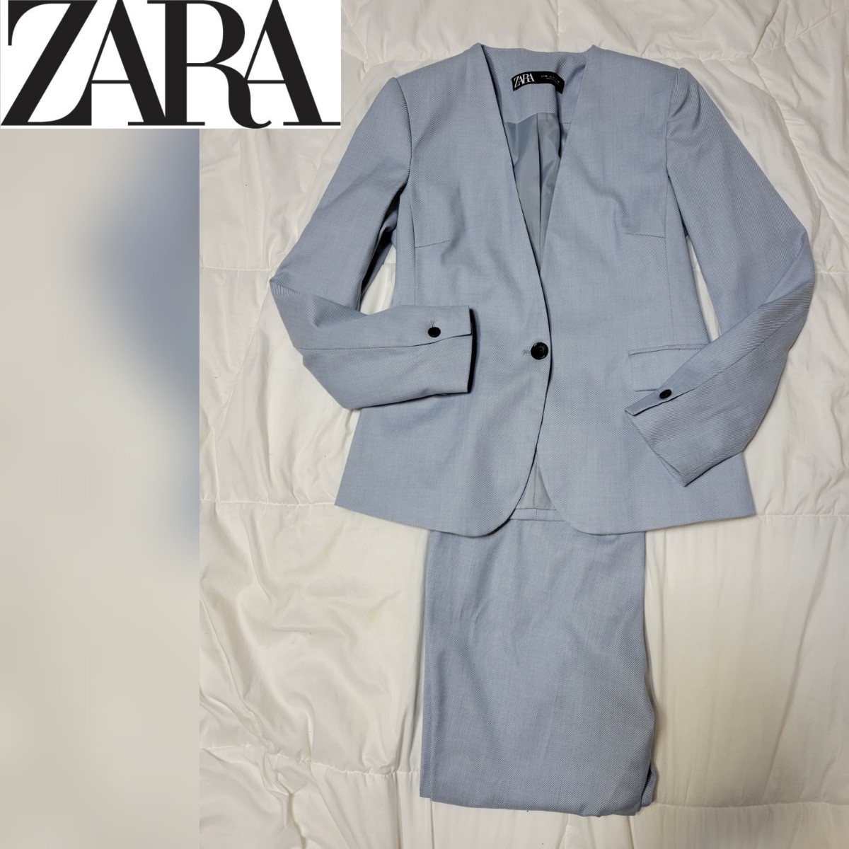 ZARA　ザラ　レディース　セットアップ　パンツスーツ　入学式　入園式　OLファッション　大人気　大特価　アイスブルー