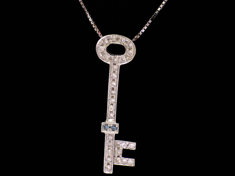キーモチーフ ダイヤモンドネックレス K18WG 3.3g 44cm Jewelry Key