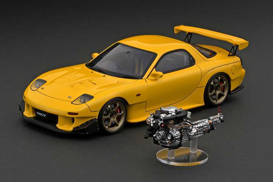 IG 1/18 Mazda RX-7 FD3S Yellow Engine イグニッションモデル マツダ イエロー 13Bエンジン ロータリー 頭文字D 高橋啓介 RE雨宮 2229_画像1