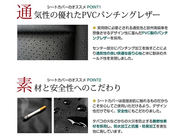 純正交換用 PVC レザー シートカバー N-BOX JF1 / JF2 H27/2～H29/8 4人乗り ブラック パンチング セット_画像2