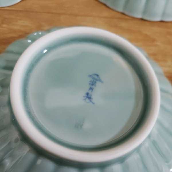 未使用保管品 深川製磁 青磁 菊割小付揃 中皿 5枚セット 食器 高さ4.2cm×幅14cm 2240－340 陶器 当時物 長期保管①_画像5