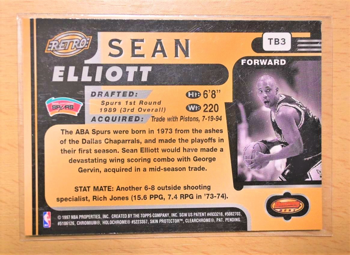SEAN ELLIOTT (ショーン・エリオット) 1997 BOWMAN's RETRO トレーディングカード TB3 【NBA サンアントニオ・スパーズ Spurs】_画像2