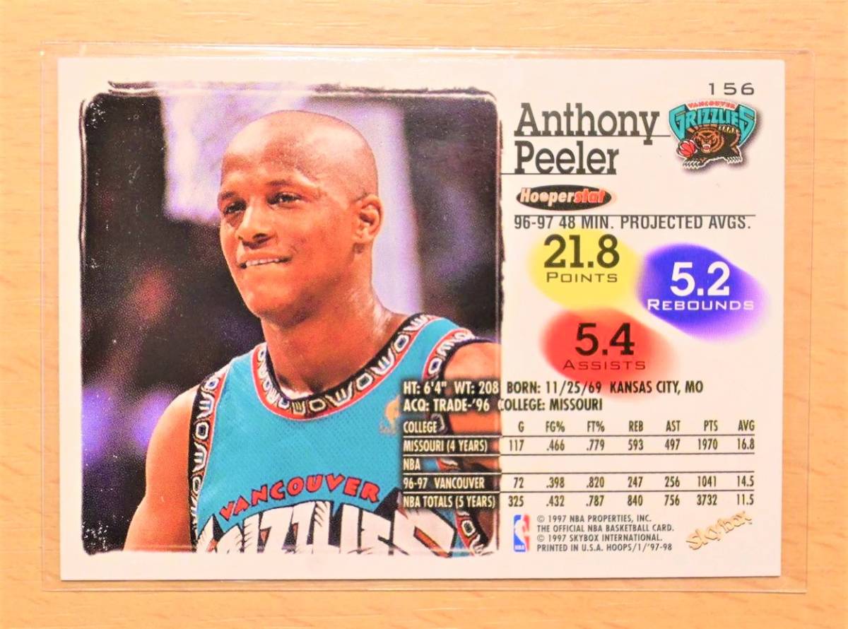 ANTHONY PEELER (アンソニーピーラー) 1997 SKYBOX NBA HOOPS トレーディングカード 【Vancouver Grizzlies,バンクーバーグリズリーズ】_画像2