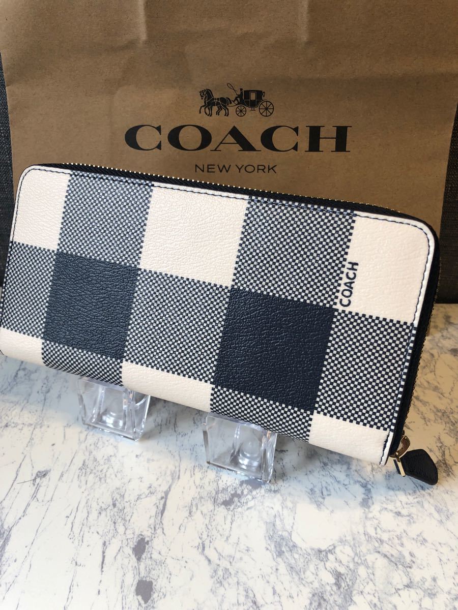 新品　大人気　残り１つ　COACH 財布　ブルー　ホワイト　コーチ　長財布