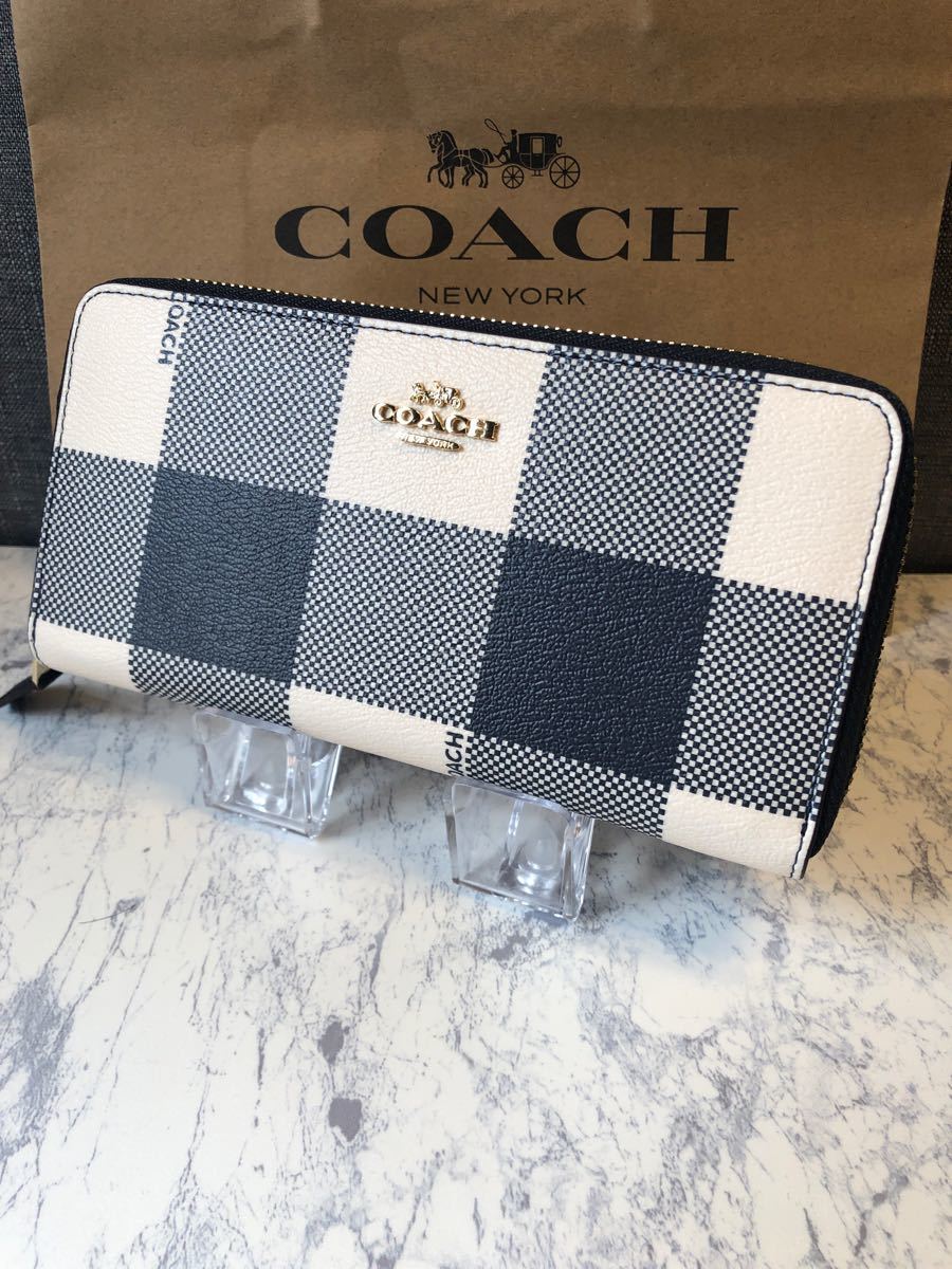 新品　大人気　残り１つ　COACH 財布　ブルー　ホワイト　コーチ　長財布