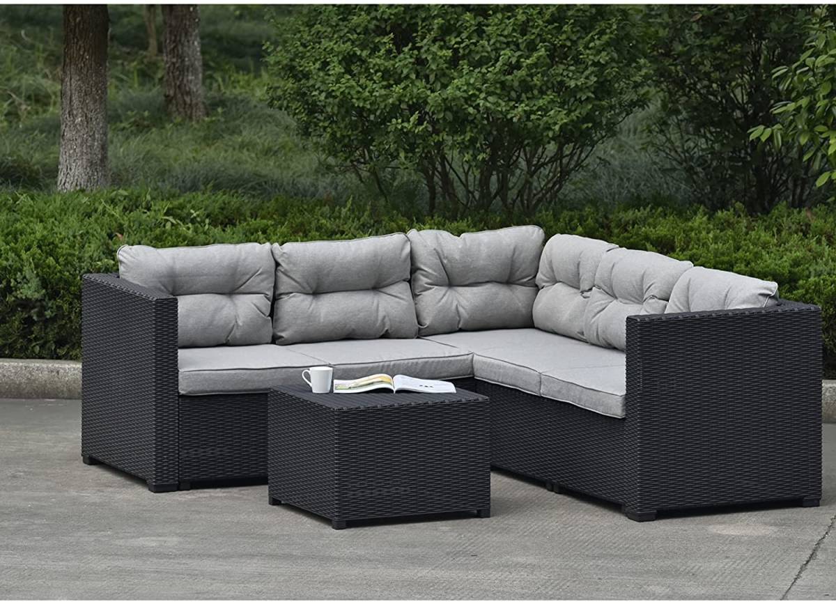 [ great popularity ] garden sofa rattan style garden table set 4 seater . rattan style set stylish withstand load 300KG resin made screw none gray 