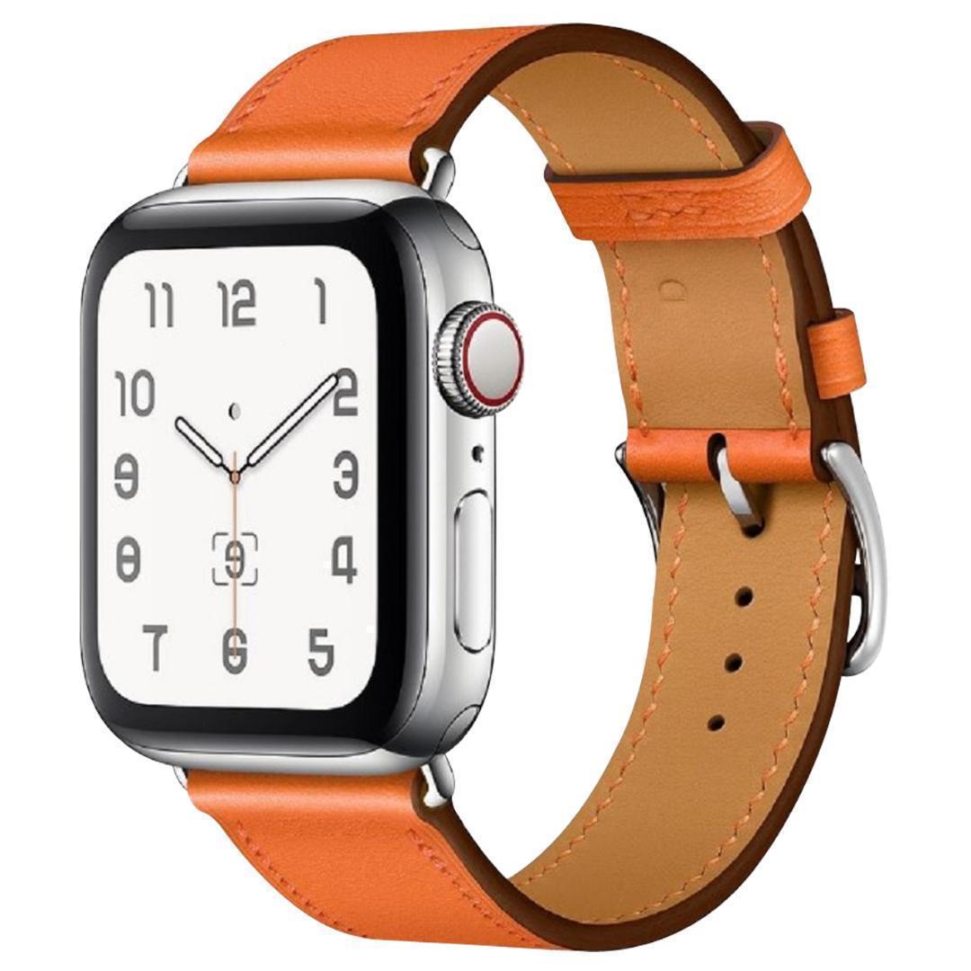 Apple watch レザーバンド 42,44,45mm用 オレンジ シングル - レザーベルト
