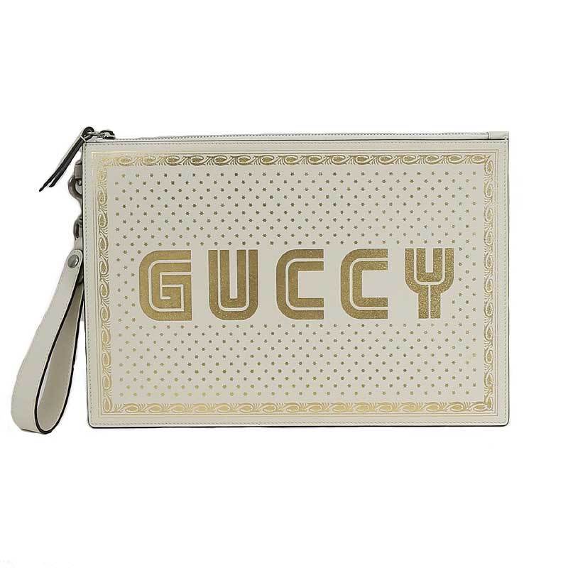 グッチ GUCCI GUCCY プリント クラッチバッグ ホワイト セカンドバッグ