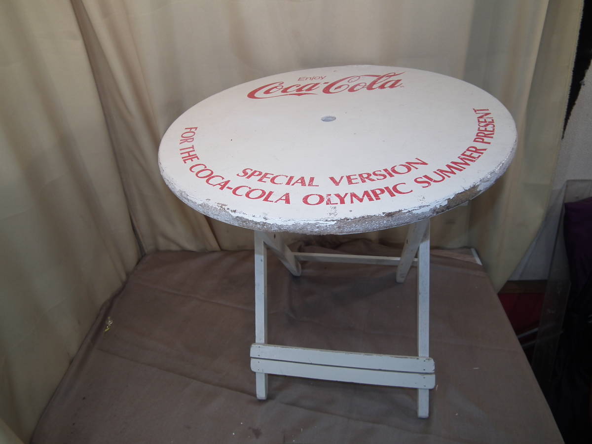  rare at that time goods not for sale Coca * Cola wooden circle shape folding table white beach table used present condition goods 